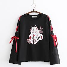 Polo polos kerah list warna hitam murah i grosir polo shirt termurah i kaos kerah lengan pendek list murah. Jepang Harajuku Anime Kawaii Fox Perempuan Mencetak Hoody Drop Bahu Pita Merah Lace Up Flare Lengan Panjang Sweatshirt Tebal Atasan Hoodies Kaus Aliexpress