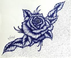Blue Ballpoint Pen Sketch Of Rose Ballpoint Pen Art Drawings Pen Drawing