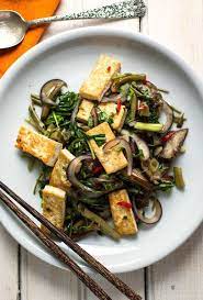 Spicy Stir Fried Eggplant Tofu And Water Spinach Ong Choy Recipe Recipe Water Spinach Tofu Vegetarian Recipes