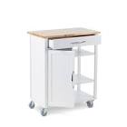 Wood Top Kitchen Utility Storage Cart/Island With Locking Wheels, White For Living
