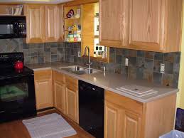 Brown burgundy kitchen cabinets gold granite countertops. Slate Backsplash Wolf Custom Tile And Design