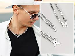 PIYIZ Men Necklace Silver Letter Pendant 4.5mm Cuban Link Chain with  Initial Trendy Valentines Boyfriend Gift Stainless Steel S Necklaces for  Women