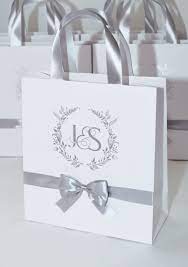 30 Silver Monogram Wedding Gift Bags Satin Ribbon Handles And Etsy In 2021 Wedding Gift Bags Wedding Welcome Gifts Monogram Wedding Gift