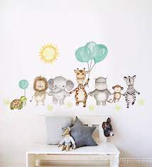 Safari Nursery Wall Sticker Balloon Fabric Decals Jungle Animal Art Safari Wall Decal Cute Baby Shower Gift Safari Nursery Decor Nursery Wall Stickers Safari Nursery Walls Safari Nursery Decor