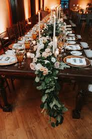 Garland By Designs By Ahn Greenery Garden Roses Lisianthus Cream Blush Ligh Wedding Table Centerpieces Elegant Long Table Wedding Table Lanterns Wedding