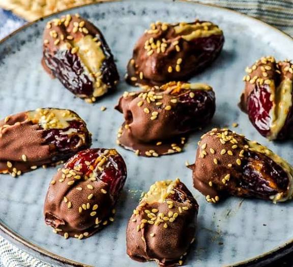 Tahini Stuffed Dates Dipped in Chocolate