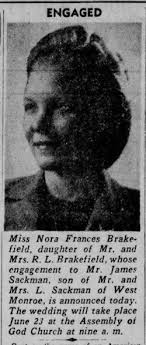 Nora Frances Brakefield Sackman (1921-2017)