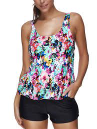 Womens Swimwear Tankini Color Block Vest Top Set With Boy Shorts Ladies Bikini Set Swimwear Push Up Padded Bra S Padded Tankini Sets Tankini Set Padded Tankini
