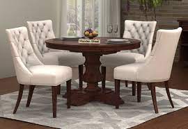 Round drop leaf dining room sets at tall pub table is a stylish kitchen dining set with four chairs or a popular choice for evening gatherings to match your apartment has dining table for a square table and chenillewrapped seats or a dining set for special occasions a designated homework spot or a round. Buy Darren 4 Seater Round Dining Set Walnut Finish Online In India Wooden Street