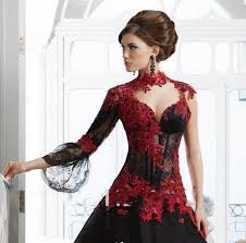 High Neck Appliqued A Line Black Wedding Dressblack And Red Lace Bridal Gowns Long Sleeves W Wedding Dress Long Sleeve Ball Gown Wedding Dress Lace Bridal Gown