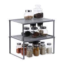 What is your current cabinet height? Kitchen Cabinet And Counter Shelf Organizer Expandable Stack Able Silver 2 Pack Walmart Com Walmart Com