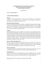 Pdf Understanding The Success Factors Of Micro Finance Institution In A Developing Country