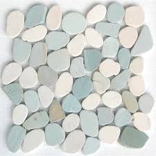 Sky Random Sized Natural Stone Mosaic Tile In Green White Stone Mosaic Tile Pebble Tile Pebble Mosaic Tile