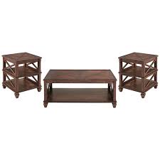 This fantastic collection of side tables, coffee tables, and end tables transforms your living space visually while providing practical application and storage options. Stockbridge Solid Wood Set Coffee Table And Two 2 Shelf End Tables In Cherry Ansb0221162