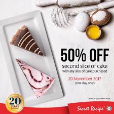 Chocolate fudge online cake delivery secret recipe cakes cafe malaysia the main reason i'm sharing this post is help you value the hours of work you put into your custom cakes, and help you charge the right price for them. Secret Recipe Cake 50 Discount On Second Slice 20 November 2017 Harga Runtuh Durian Runtuh