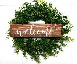Made To Order This Wooden Welcome Sign Is The Perfect Addition To Any Front Door Put It In The Rustic Front Door Entrance Door Decor Welcome Signs Front Door