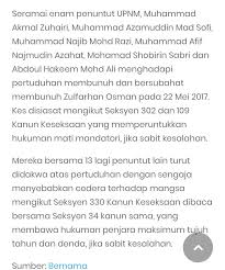 Seksaan bagi subahat jika perbuatan yang disubahati itu dilakukan oleh sebabaya, dan jika tiada peruntukan yang nyata. Mohdfaizalhassan On Twitter Jika Disabit Kesalahan Enam Pelajar Upnm Ini Akan Menjalani Hukuman Mati Mandatori Esok Hari Yang Sangat Penting Baik Untuk Keluarga Mangsa Keluarga Tertuduh Dalamkamar Https T Co Kiokf7om4a