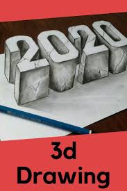 3d Drawing Of New Year 2020 For Beginners Step By Step 3d Pencil Art 3d Pencil Drawings 3d Art Drawing