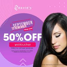 Are you ready for David's Salon September to Remember 50% off E-Voucher?  Visit David's Salon website www.davidsalon.com.ph and buy your EVoucher  that will give you 50% OFF