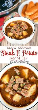Slow Cooker Steak And Potato Soup Amazing Everyone Loved This Easy Soup Just Dump Everything In The S Kartoffelsuppe Gesundes Essen Rezepte Leckeres Essen