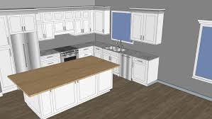 white kitchen with wood countertop 3d