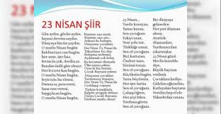 Bu yazımızda 23 nisan ile ilgili şiirler 2 kıtalık kısaca olarak bilgi aktaracağız. 23 Nisan Cocuk Siirleri Ornekleri