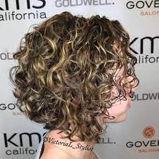 Angled Curly Blonde Balayage Bob Curly Bob Hairstyles Bob Hairstyles Curly Hair Styles