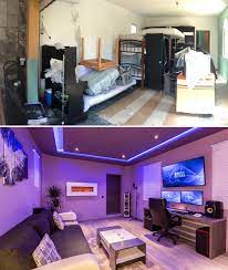 The living room is connected to the outdoors by telescoping doors that fold into deep pockets. I 39 Ve Transformed Unused Garage Into A Music Studio Imgur Home Studio Setup Home Music Rooms Music Studio Room