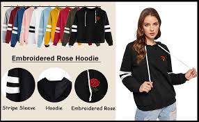 Patches are easy to order in the mail and can be added to jackets, jeans, and handbags with little effort. Didk Embroidered Rose Patch Stripe Sleeve Hoodie Sweatshirt At Amazon Women S Clothing Store