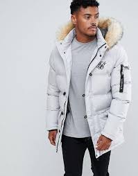Siksilk Parka Jacket With Fur Hood In Gray Fur Hood Jacket Jackets Men Fashion Mens Casual Outfits