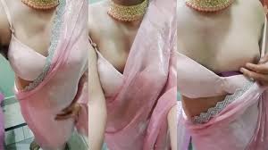Indian Gay Crossdresser Gaurisissy Pressing and Playing with Her Big Boobs  in Pink Saree Looking Like a Horny Housewife: Shemale Porn