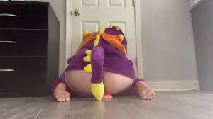 Girlfriend in Spyro onesie riding dragon dildo til she cums