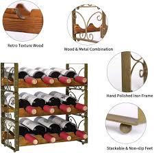 Shop online for all your home improvement needs: X Cosrack Rustic 8 Bottle Stackable Wine Rack Freestanding 2 Tier Organizer Holder Stand Countertop Liquor Storage Shelf Solid Wood Iron 16 5 L X 7 0 W X 11 H Patent Design Storage