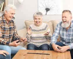 Image of happy elderly couple enjoying their time in an assisted living facility