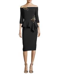 Theia Off The Shoulder Embellished Peplum Cocktail Dress With Images Dresses Cocktail Evening Dresses Gold And Black Dress