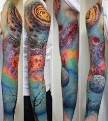 Colored universe tattoo on leg. 75 Universe Tattoo Designs For Men Matter And Space