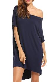 Women One Shoulder Casual Short Batwing Sleeve Loose T Shirt Dress Plus Size Navy Blue Cf12n9n9dlb Best Casual Dresses T Shirt Dress Women Clothes Sale
