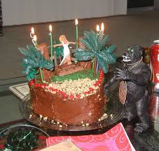 Birthday Cake Heart Shape With Candle King Kong Cake Heart Shaped Chocolate Cake With Hand Sculpted Painted Fay Wray Tied To Two Snickers Bars On Step Cake Decorating Heart Shaped Chocolate Cake