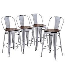 Maybe you would like to learn more about one of these? Buy Yongqiang 24 Bar Stools Set Of 4 High Back Metal Counter Height Barstools With Wooden Seat Industrial Bar Chairs Silver Online In Turkey B08y5z7k9l