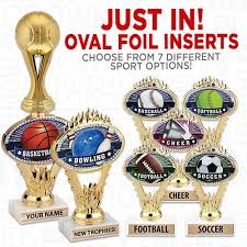 Crownawards New Oval Foil Collection Includes 7 Fun And Vibrant Sport Options Https Www Crownawards Com Storefr Cheer Award Softball Cheer Different Sports