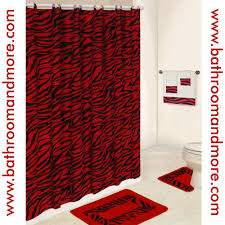 Lush Red Zebra Print Bathroom Set Comes Complete With Fabric Shower Curtain Rings Three Zebra Print Bathroom Fabric Shower Curtains Complete Bathroom Sets