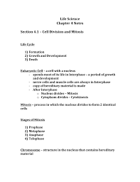 Suitable for teachers and students. Life Science Chapter 4 Notes Section 4 1 Cell Division And Mitosis
