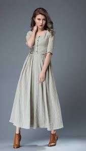 Casual Linen Dress Pale Gray Everyday Comfortable Fit Etsy In 2020 Long Linen Dress Summer Linen Dresses Trendy Dresses