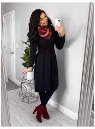 Thedarlingstyle Winter Dress Outfit Modest Dress Outfits Black Midi Dress With Scarf Modest Win Winter Dress Outfits Modest Dresses Modest Winter Outfits