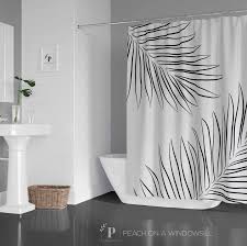 Black And White Shower Curtain Tropical Palm Leaves Shower Curtain Black And White Etsy In 2020 Modern Shower Curtains Black Shower Curtains Black Curtains