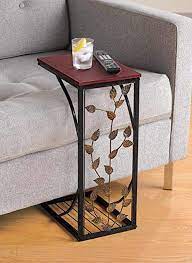 Buy online and pick up today! Amazon Com Sofa Side And End Table Small Metal Dark Brown Wood Top With Leaf Design Perfect For Your Living Room Slides Up To Sofa Chair Recliner Keep