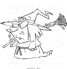 Hand drawn black and white cute funny witch girls flying on broomsticks. Vector Of A Cartoon Short Witch Coloring Page Outline By Toonaday 23211