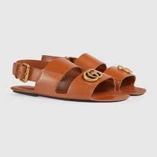Shop The Men S Leather Sandal With Double G By Gucci Designed With A Clean Silhouette That Fe Mens Leather Sandals Mens Designer Loafers Brown Leather Sandals