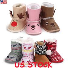 Details About Cute Baby Winter Shoes Xmas Elk Deer Style Kids Girl Boy Plush Fleece Crib Shoes
