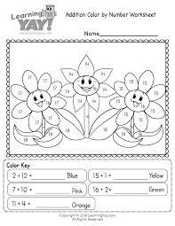 Math, english, science, social studies, spanish Addition Color By Number Worksheet For 1st Grade Free Printable